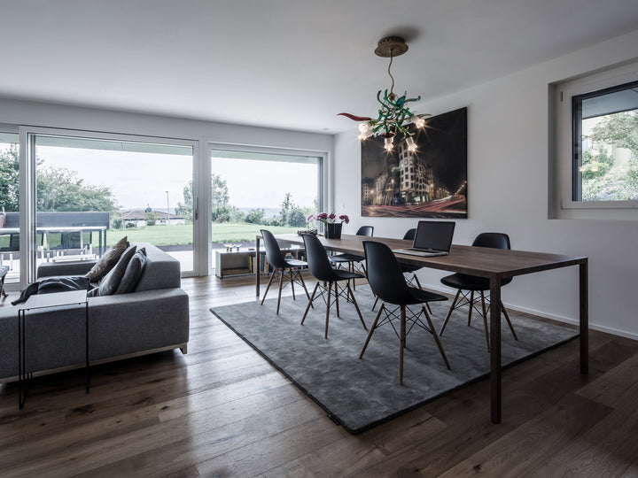 Ruckstuhl Teppich Viskose Madison 20291 umbra dunkel Esstisch